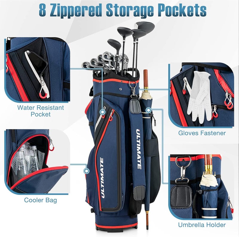 GYMAX Golf Bag, 14 Way Divider Golf Cart Bag with Rain Hood & Cooler Bag, Waterproof Golf Club Bag for Men & Women, Portable Lightweight Golf Bag - Image 4